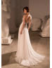 Beaded Ivory Lace Chiffon Slit Summer Wedding Dress